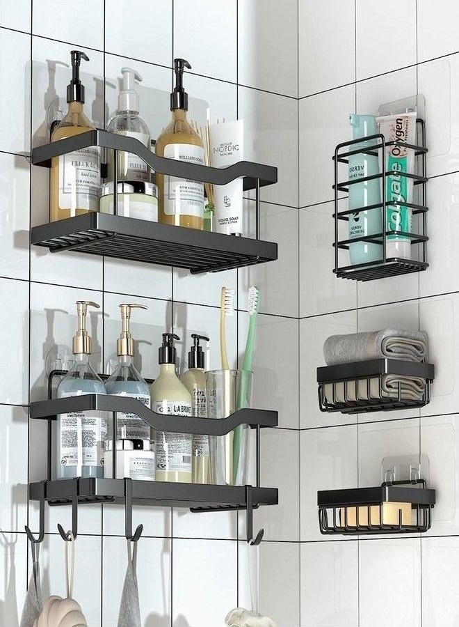 Arabest 5 Pack Shower Caddy, Adhesive Bathroom Organizer, No Drilling, Large Capacity, Rustproof Stainless Steel Bathroom Shower Organizer with 4 Hooks, Shower Shelf for Inside Shower Black - Image 1